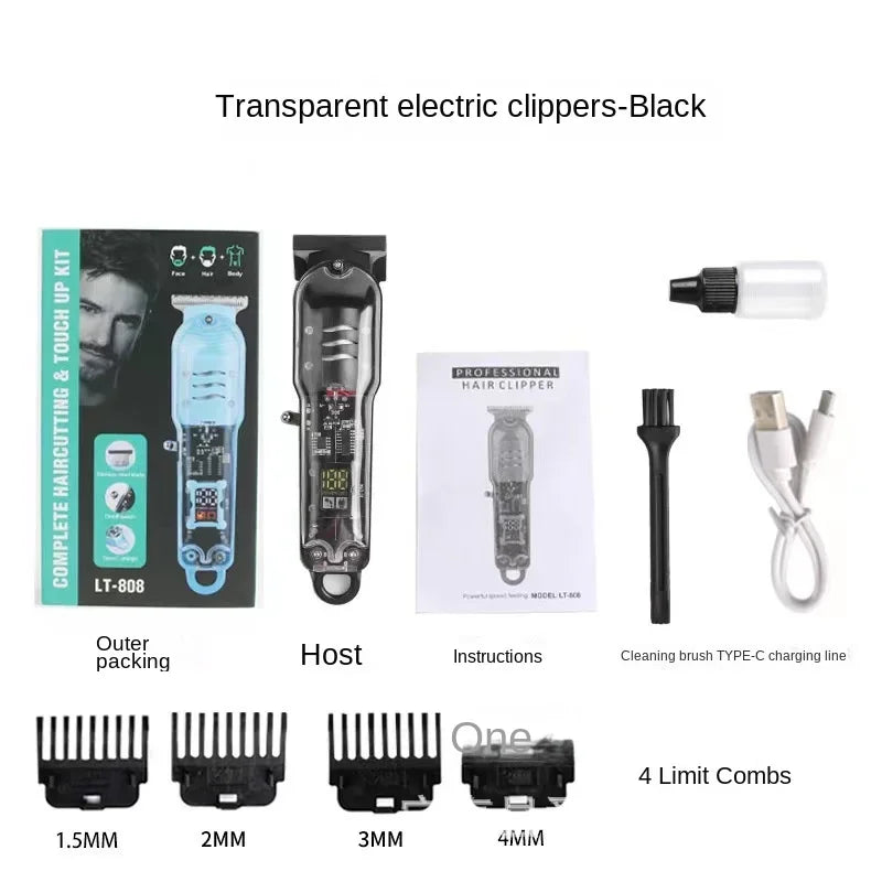 Professional Hair Cutting Machine Rechargeable Clipper Transparent Electric Hair Trimmers For Men Cordless Hair Cut Machine