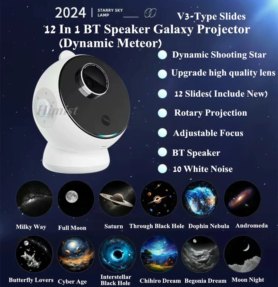 Meteor Star Projector, Galaxy Projector for Bedroom, LED Night Light Aurora Projector with BT Speaker, White Noise, Timer Gifts