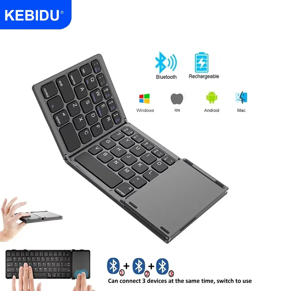 Mini Keyboard Wireless Folding Keyboard Bluetooth Foldable Keyboard With Touchpad for Windows Android iPad Phone Rechargeable