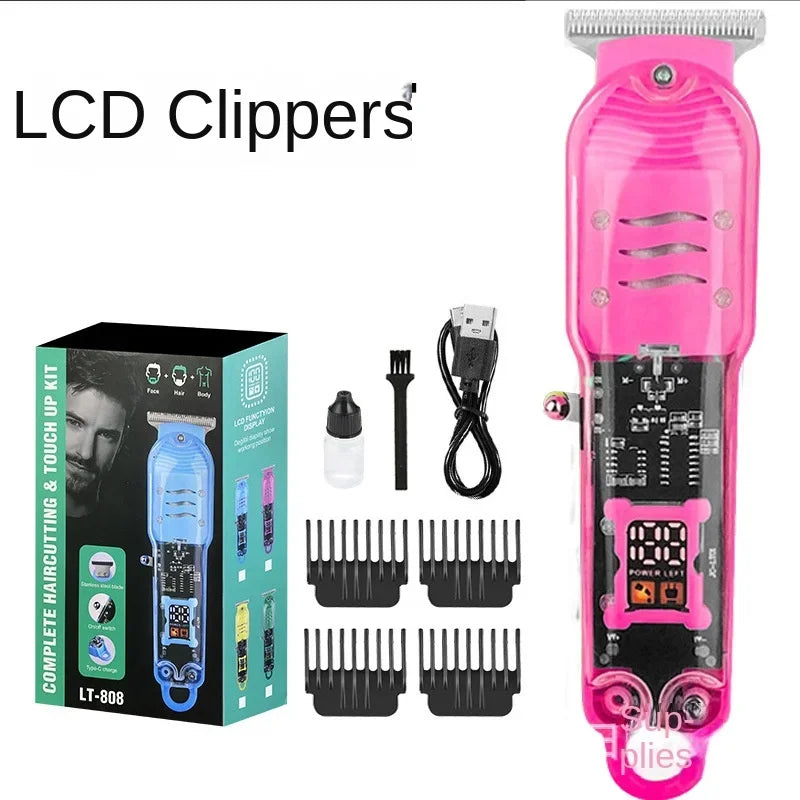 Professional Hair Cutting Machine Rechargeable Clipper Transparent Electric Hair Trimmers For Men Cordless Hair Cut Machine