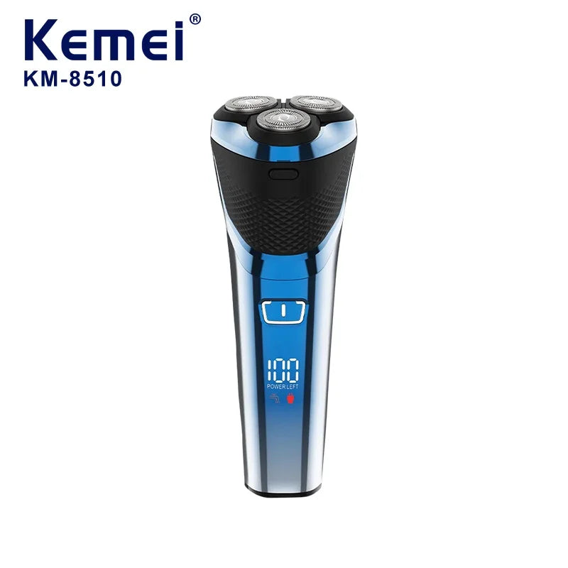 Kemei KM-8510 Waterproof Rotary LED Display Rechargeable Cordless Floating Head Replaceable Blades Electric Shavers for Man