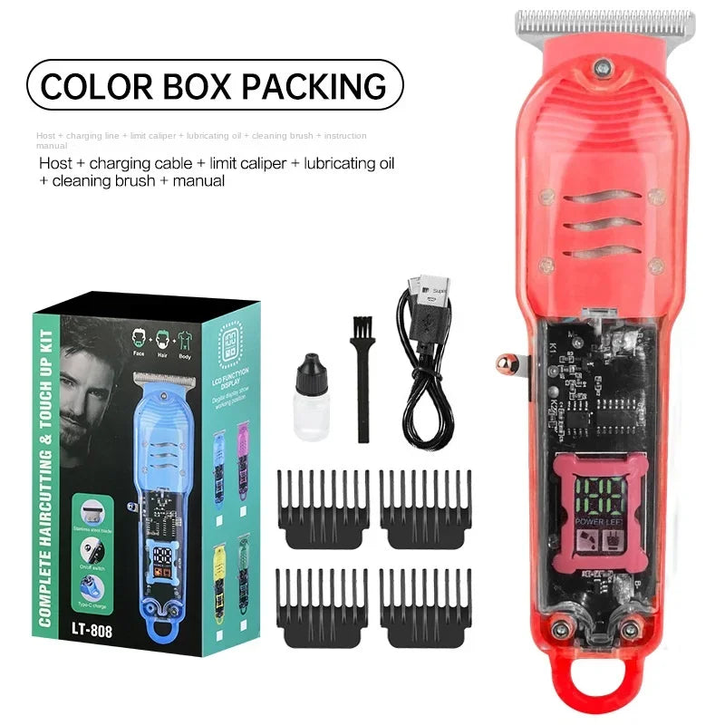 Professional Hair Cutting Machine Rechargeable Clipper Transparent Electric Hair Trimmers For Men Cordless Hair Cut Machine