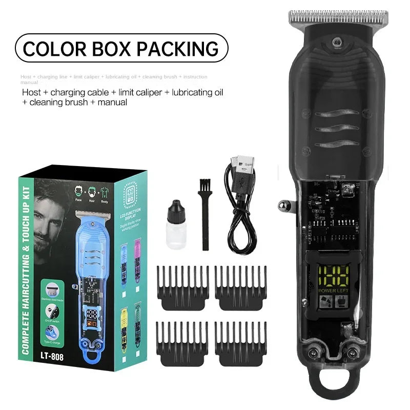 Professional Hair Cutting Machine Rechargeable Clipper Transparent Electric Hair Trimmers For Men Cordless Hair Cut Machine