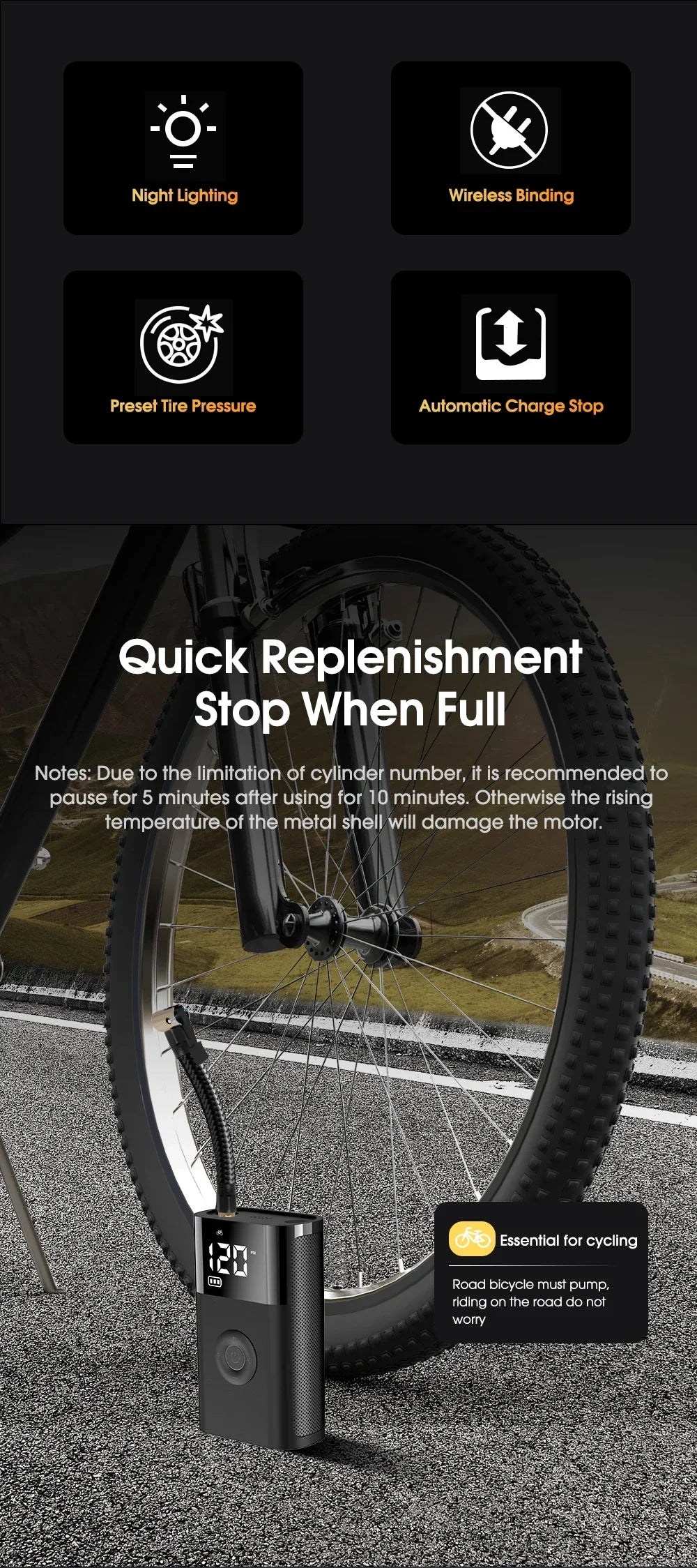 CARSUN Portable Inflator Compressor Pump With LED Lamp For Car Motorcycle Bicycle Tire Balls Wireless Electric Car Air Tire Pump