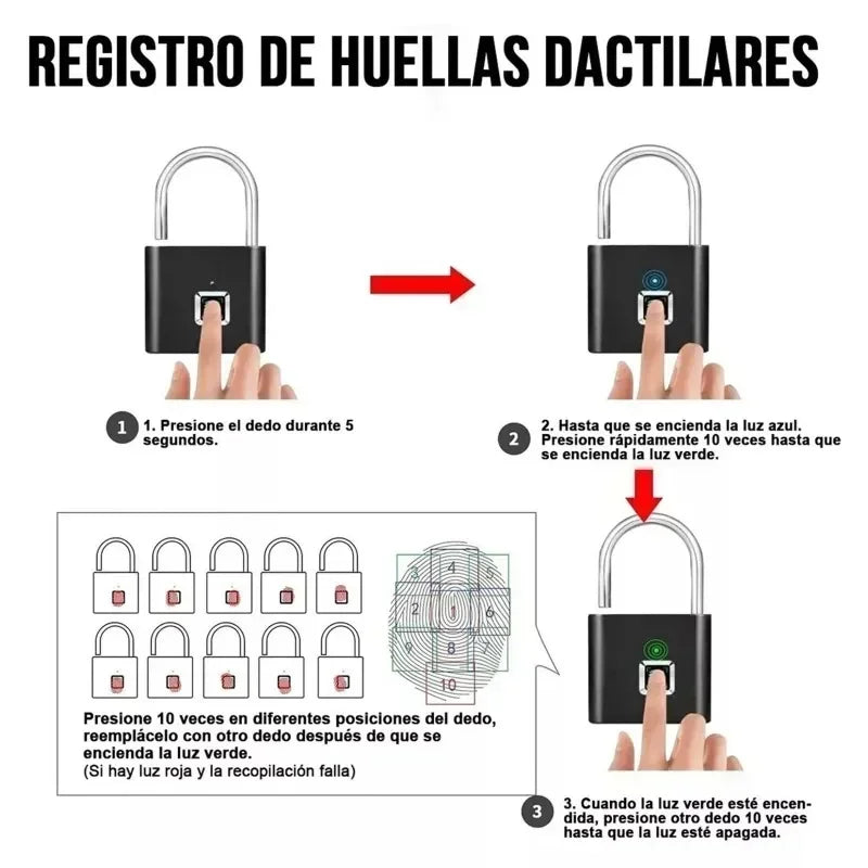 Home Fingerprint Padlock Aluminum Sliding Door Security Bar 0.2s Lock Portable Anti-theft Electronic Waterproof Unlock To Use