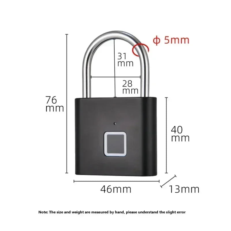 Home Fingerprint Padlock Aluminum Sliding Door Security Bar 0.2s Lock Portable Anti-theft Electronic Waterproof Unlock To Use
