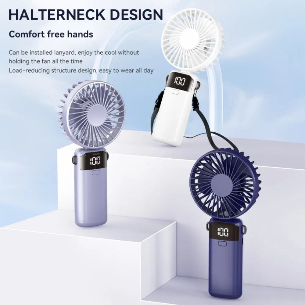 Mini Fan Type-c 1200mAh Rechargeable 90° Fold Cooling Portable Handheld Electric Fan Tudent Dormitory Led Digital Display Fans